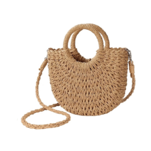 Boho Straw Wicker Moon Tote Bag