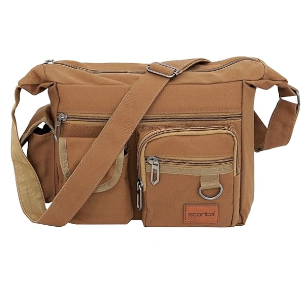 Storite Small Canvas Crossbody Sling Bag – Brown