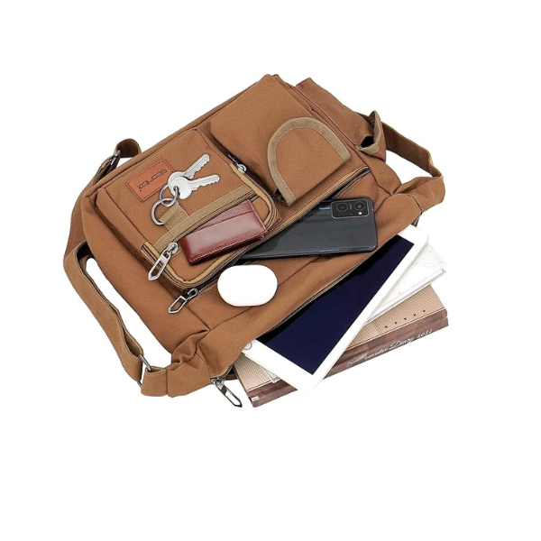 Storite Small Canvas Crossbody Sling Bag – Brown - Image 3