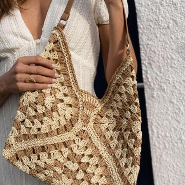 MAIRO LIFESTYLE Boho Aztec Straw Beach Tote Bag - Image 3