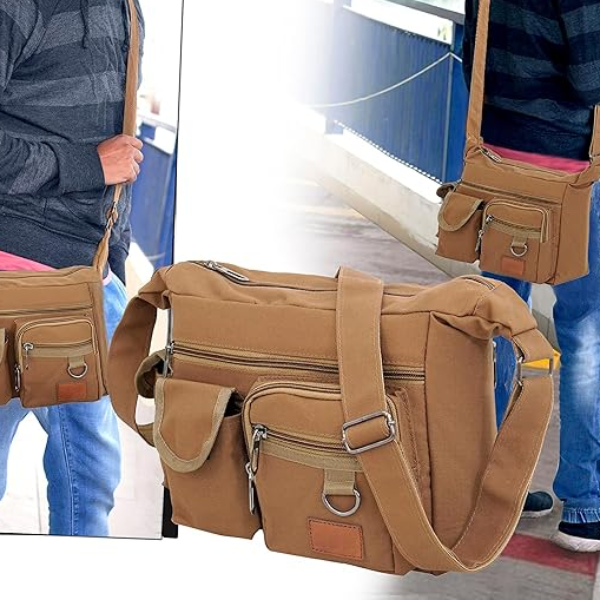 Storite Small Canvas Crossbody Sling Bag – Brown - Image 2